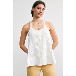 Anthropologie White Lace-Trim Tank Top